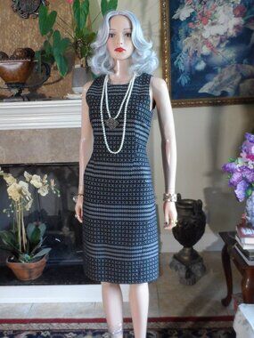 Agnona Black & Ivory Wool Geometric Sheath Dress Size IT 40 US 4